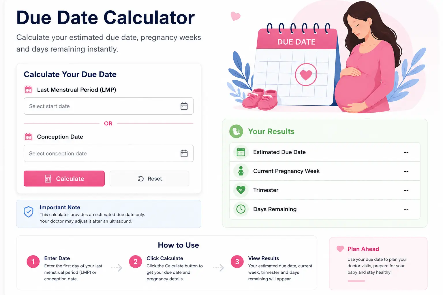 Free Due Date Calculator to estimate your pregnancy due date online
